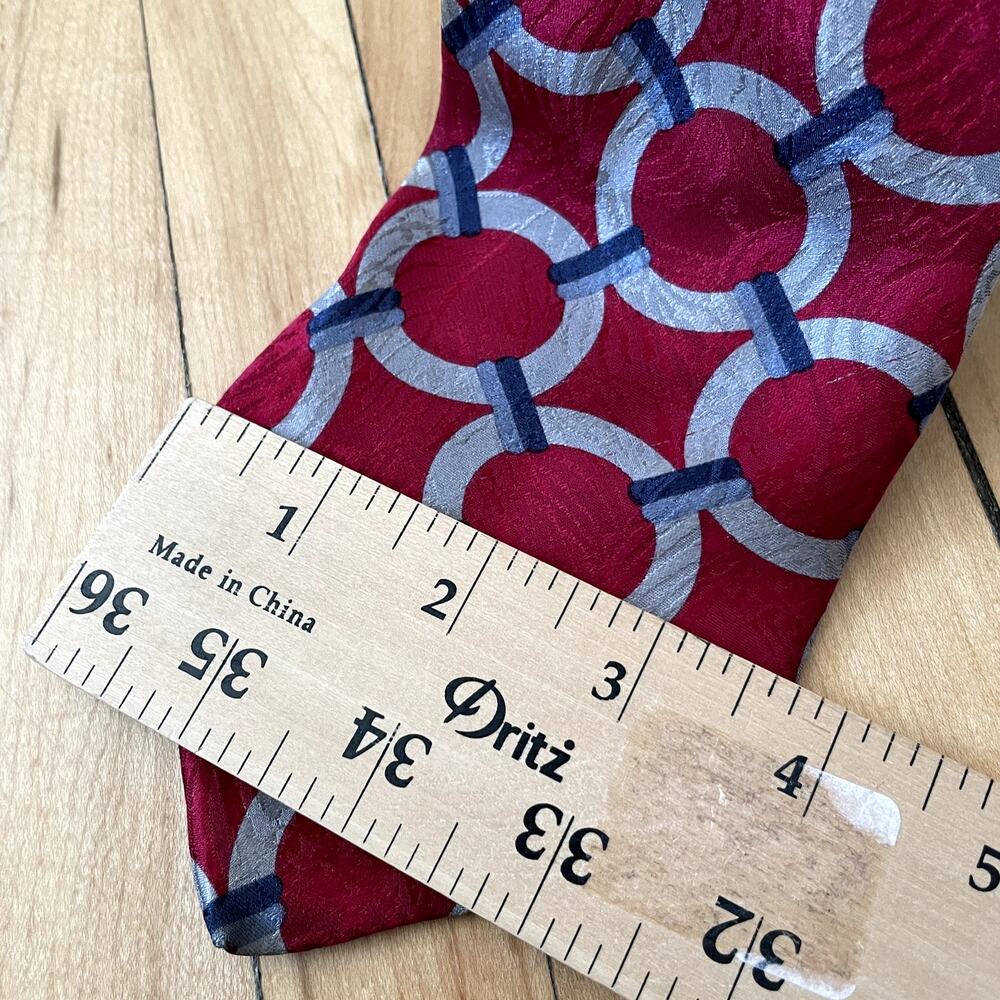 Principe red gray circles men's tie 100% silk fabric from italy 3.5 inch width - Picture 3 of 6